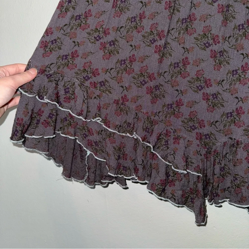 Free People Adella Slip Dress Floral Asymmetrical Short Dress Lace Ruffle - Picture 4 of 9